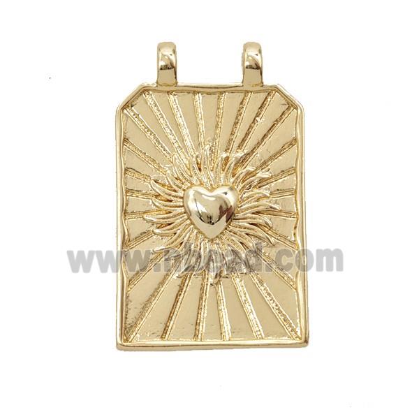Copper Heart Pendant Sunray Rectangle 2loops Gold Plated