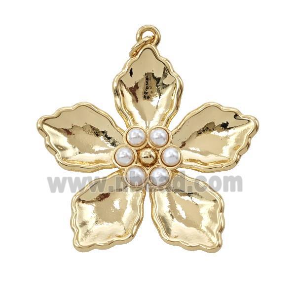 Copper Flower Pendant Pave Resin Gold Plated