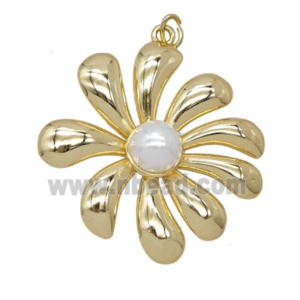 Copper Flower Pendant Pave Resin Gold Plated