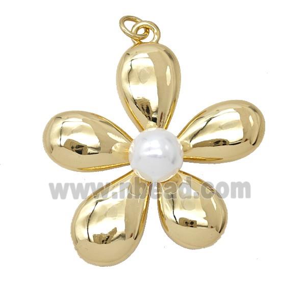 Copper Flower Pendant Pave Resin Gold Plated