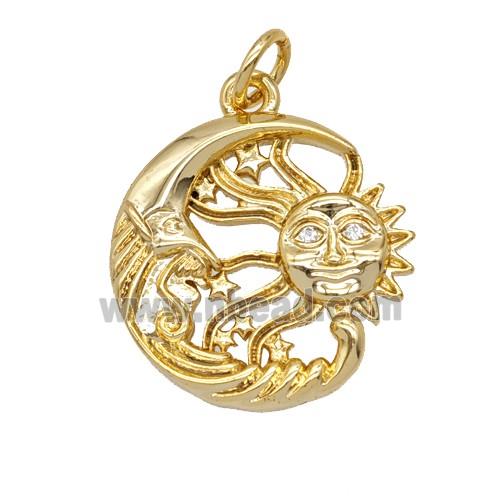 Copper Sun And Moon Pendant Gold Plated