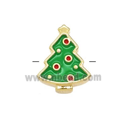 Copper Christmas Tree Beads Green Enamel Gold Plated