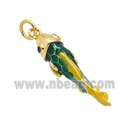 Copper Fish Pendant Green Enamel Gold Plated