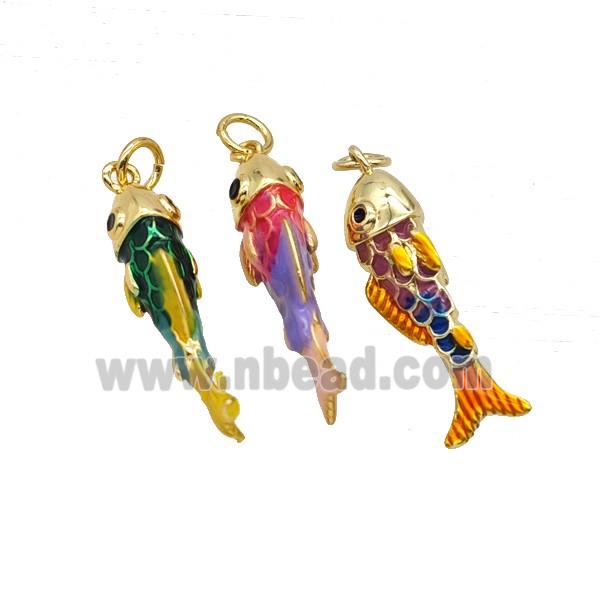 Copper Fish Pendant Enamel Gold Plated Mixed