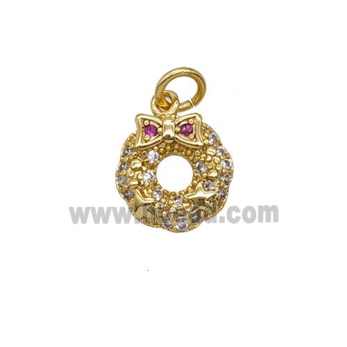 Christmas Wreath Charms Copper Pendant Pave Zirconia Gold Plated