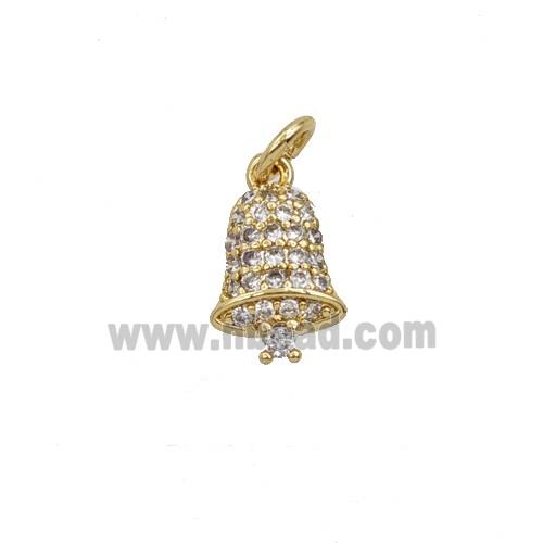 Christmas Bell Charms Copper Pendant Pave Zirconia Gold Plated