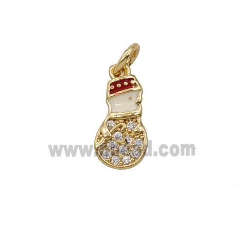 Christmas Snowman Charms Copper Pendant Pave Zirconia White Enamel Gold Plated