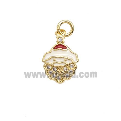 Christmas Santa Claus Charms Copper Pendant Pave Zirconia White Enamel Gold Plated