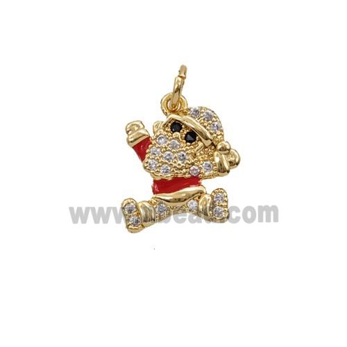 Christmas Gingerbread Man Charms Copper Pendant Pave Zirconia Red Enamel Gold Plated