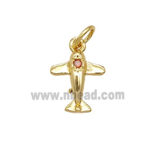 Copper Airplane Pendant Pave Zirconia 18K Gold Plated