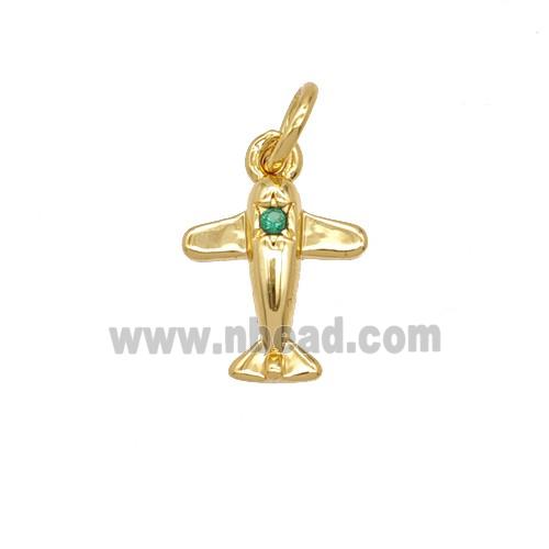 Copper Airplane Pendant Pave Zirconia 18K Gold Plated