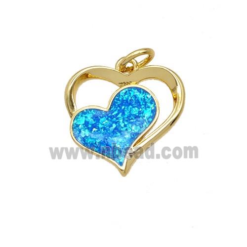 Copper Heart Pendant Pave Blue FireOpal 18K Gold Plated