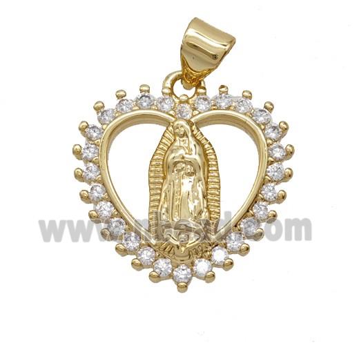 Copper Heart Jesus Pendant Pave Zirconia 18K Gold Plated