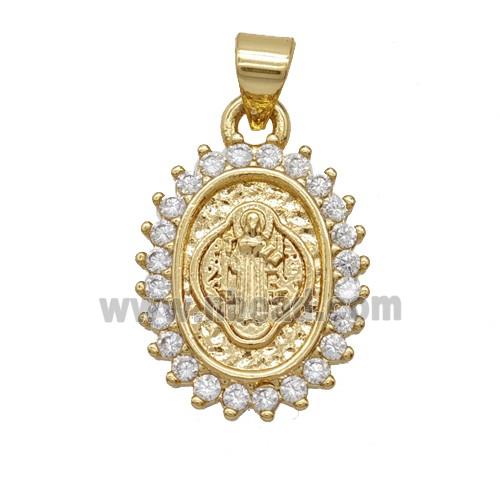 Copper Jesus Pendant Pave Zirconia Oval 18K Gold Plated