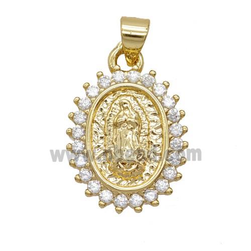 Copper Jesus Pendant Pave Zirconia Oval 18K Gold Plated