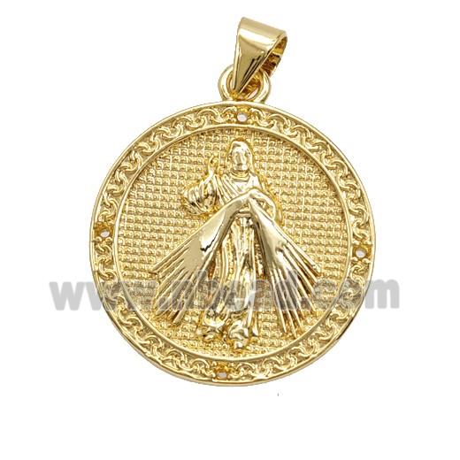 Copper Jesus Pendant Circle 18K Gold Plated