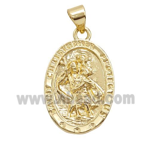 Copper Saint Jude Pendant Oval 18K Gold Plated