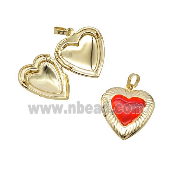 Copper Heart Locket Pendant Red Enamel 18K Gold Plated