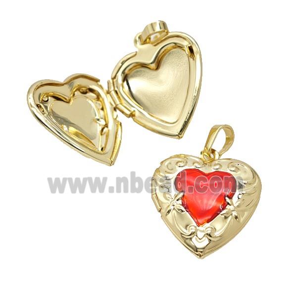 Copper Heart Locket Pendant Red Enamel 18K Gold Plated