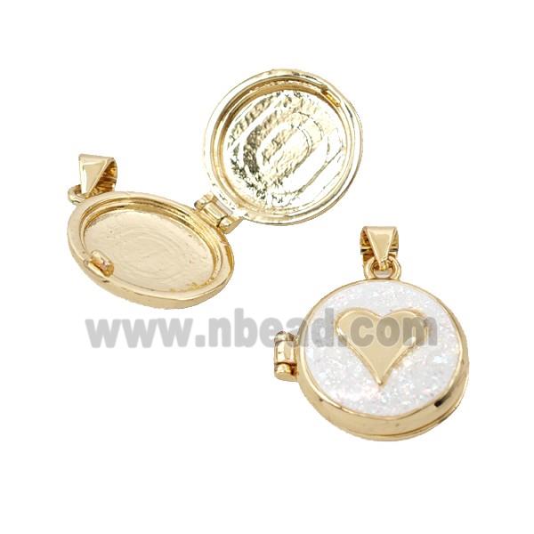 Copper Heart Locket Pendant Pave White FireOpal 18K Gold Plated