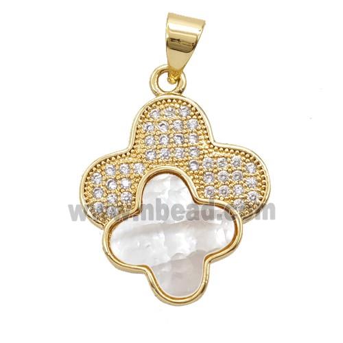 Copper Clover Pendant Pave Zirconia Shell 18K Gold Plated