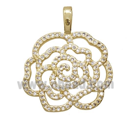 Copper Flower Pendant Pave Zirconia 18K Gold Plated