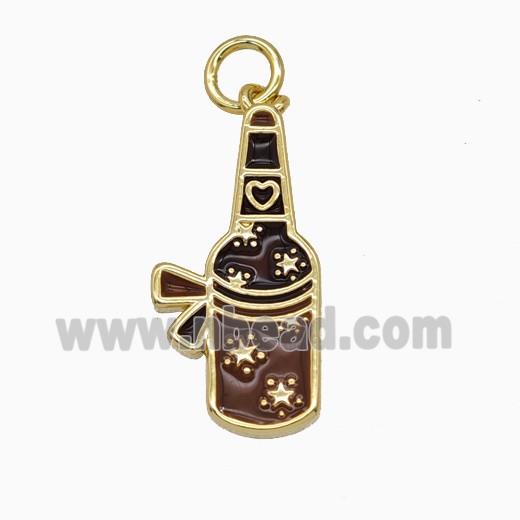 Copper Wine Bottle Pendant Red Enamel Gold Plated