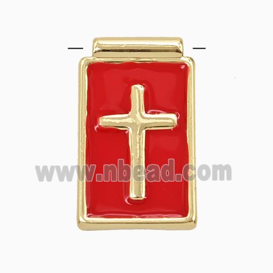 Copper Cross Pendant Red Enamel Gold Plated
