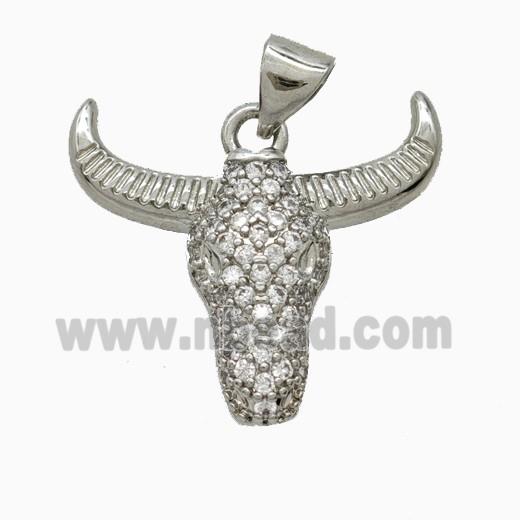 Copper Bullhead Pendant Pave Zirconia Platinum Plated