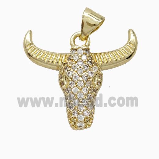 Copper Bullhead Pendant Pave Zirconia Gold Plated