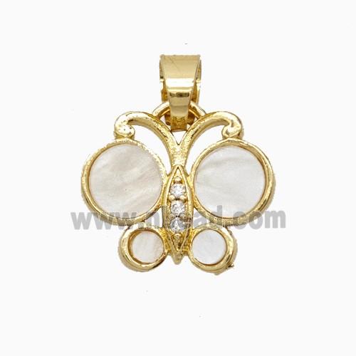 Copper Pendant Pave Zircon, Butterfly, Gold Plated