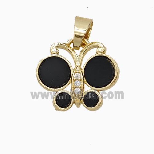 Copper Pendant Pave Zircon, Butterfly, Gold Plated
