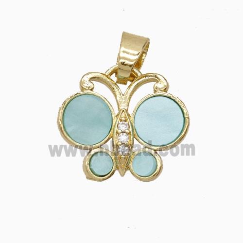 Copper Pendant Pave Zircon, Butterfly, Gold Plated