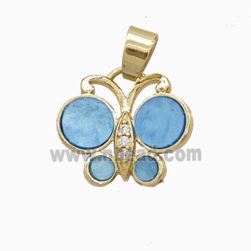Copper Pendant Pave Zircon, Butterfly, Gold Plated