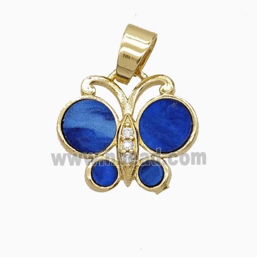 Copper Pendant Pave Zircon, Butterfly, Gold Plated