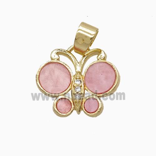 Copper Pendant Pave Zircon, Butterfly, Gold Plated