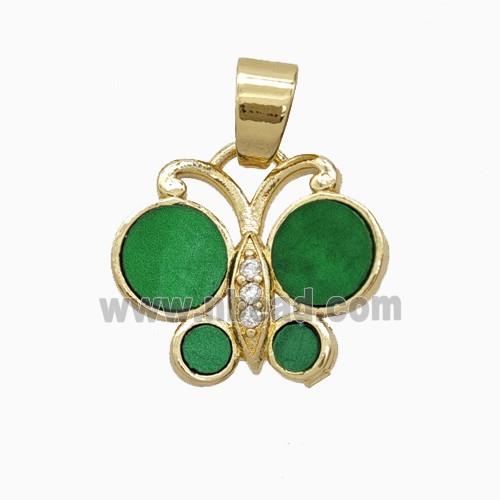 Copper Pendant Pave Zircon, Butterfly, Gold Plated