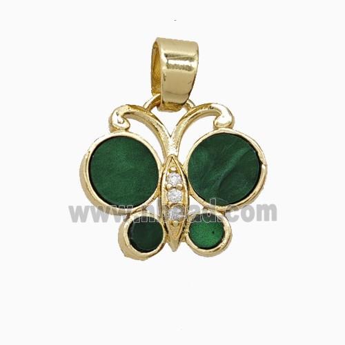 Copper Pendant Pave Zircon, Butterfly, Gold Plated