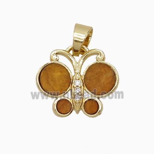 Copper Pendant Pave Zircon, Butterfly, Gold Plated