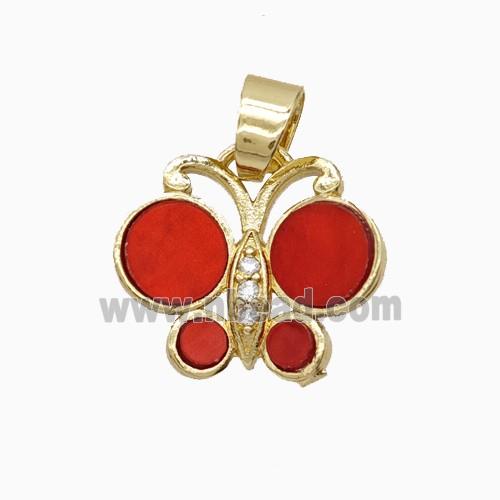 Copper Pendant Pave Zircon, Butterfly, Gold Plated