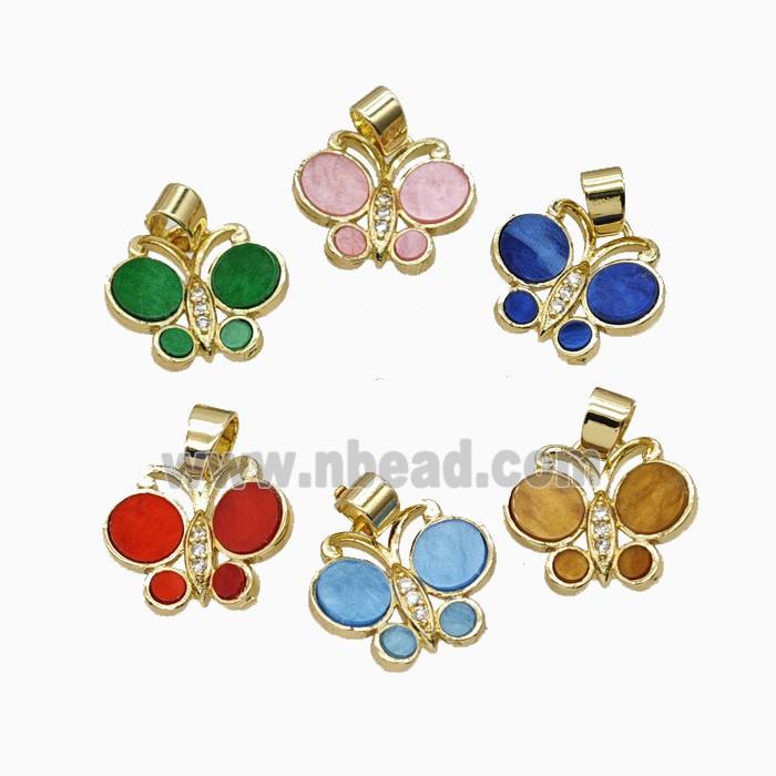 Copper Pendant Pave Zircon, Butterfly, Gold Plated