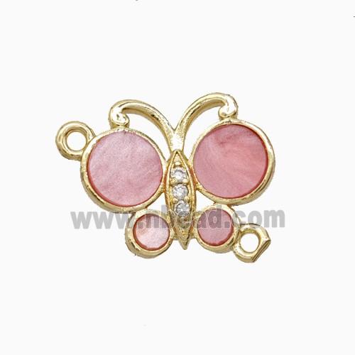 Copper Pendant Pave Zircon, Butterfly, Gold Plated