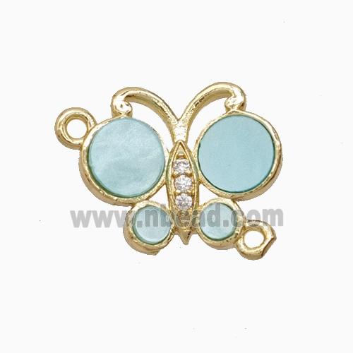 Copper Connector Pave Zircon, Butterfly, Gold Plated