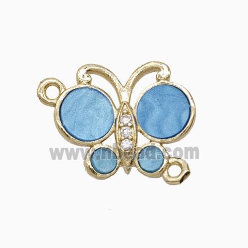Copper Connector Pave Zircon, Butterfly, Gold Plated