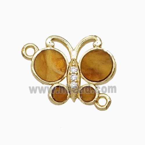 Copper Connector Pave Zircon, Butterfly, Gold Plated