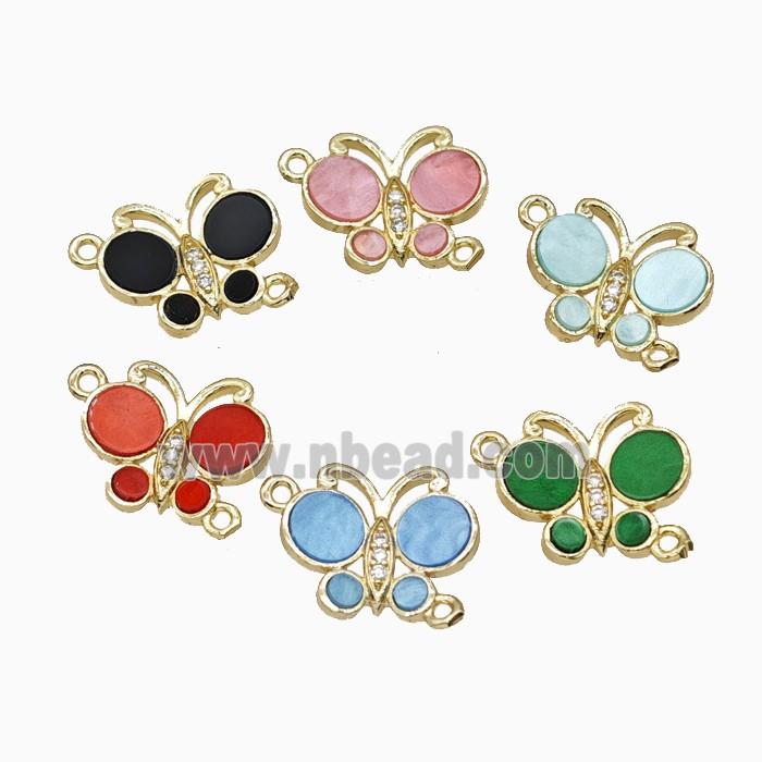 Copper Connector Pave Zircon, Butterfly, Gold Plated