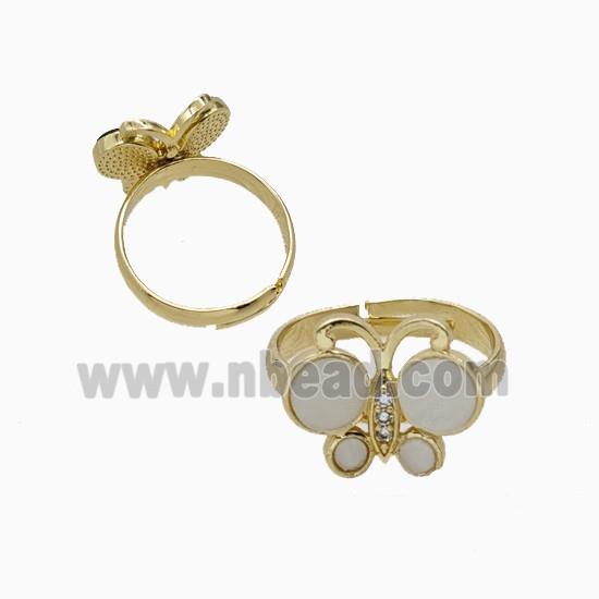Copper Ring Pave Zircon, Butterfly, Gold Plated