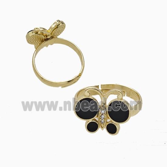 Copper Ring Pave Zircon, Butterfly, Gold Plated
