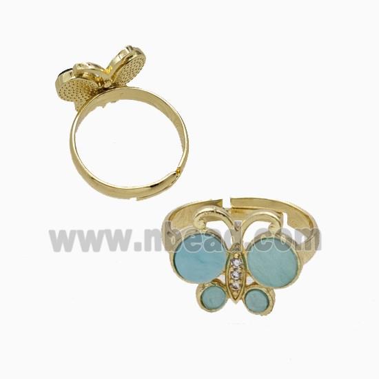 Copper Ring Pave Zircon, Butterfly, Gold Plated