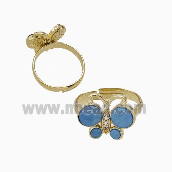Copper Ring Pave Zircon, Butterfly, Gold Plated